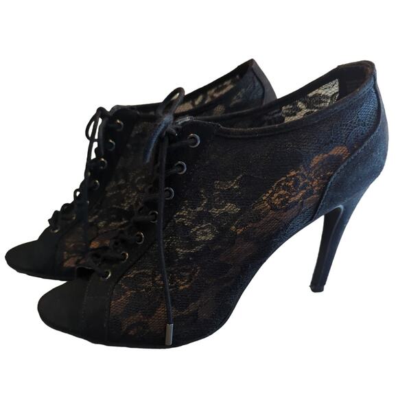 Lauren Conrad Runway Limited Edition black lace 4" lace up heels women's sz 9.5 - Picture 7 of 7